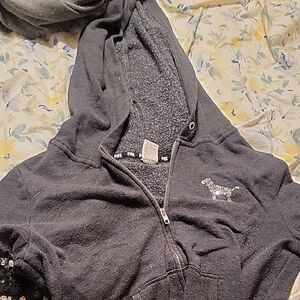 PINK Victoria's Secret Charcoal Hoodie with Sequin Dog